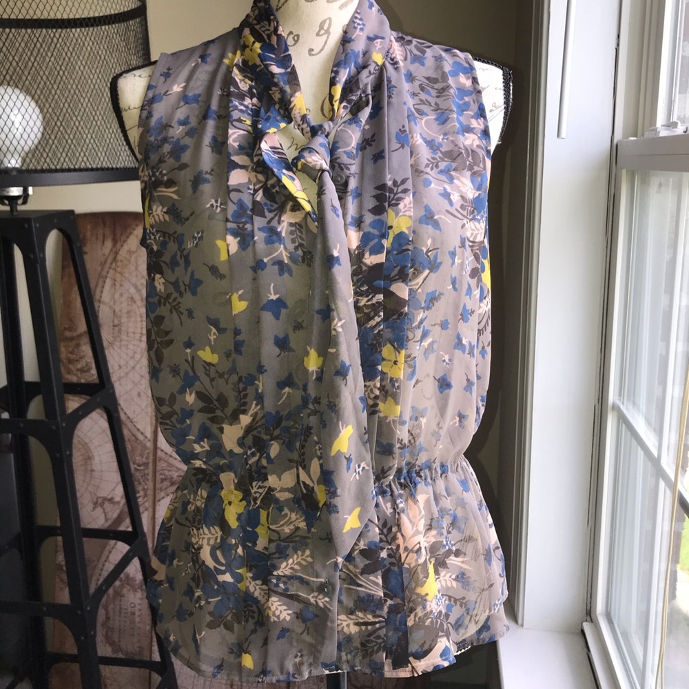 Loft small petite sleeveless blouse with neck tie